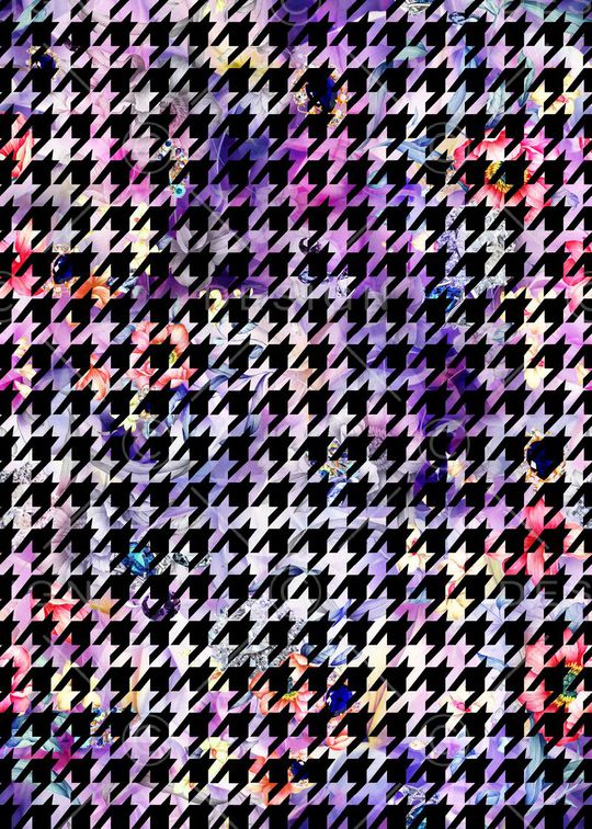 时尚 大牌 花卉 千鸟格 叠加 适合女装夹克外套等印花华亿平台图片