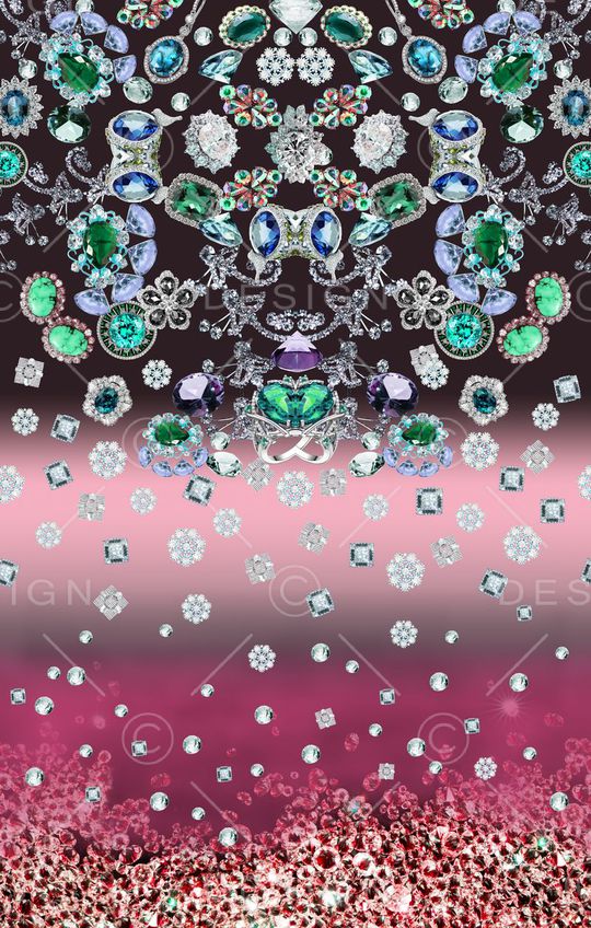 时尚 珠宝 宝石 定位 镜像 对称 渐变 璀璨 适合女装T恤、外套等印花华亿平台图片