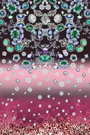 时尚 珠宝 宝石 定位 镜像 对称 渐变 璀璨 适合女装T恤、外套等印花华亿平台图片