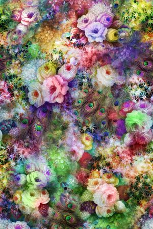 羽毛 星光 花卉 花朵 鲜花 立体 数码 服装印花华亿平台图片