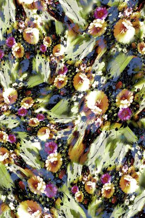 多彩 油画 花卉 花朵 组合  纹路 印花华亿平台图片