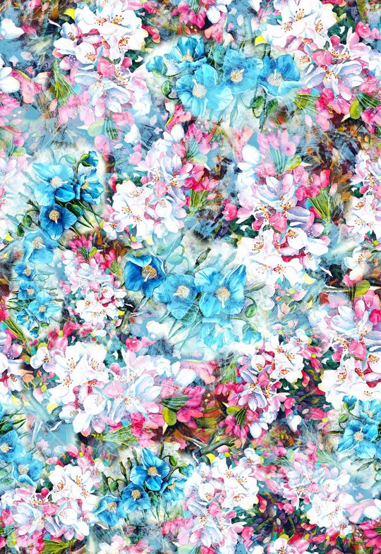 水彩 花卉 花朵 组合 清新 蓝色 分色 印花华亿平台图片