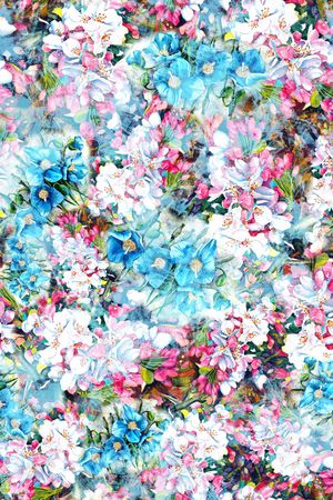 水彩 花卉 花朵 组合 清新 蓝色 分色 印花华亿平台图片