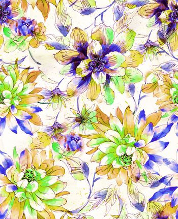 249195-中国传统水彩花卉纹样华亿平台印花