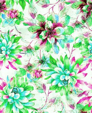 249196-中国传统水彩花卉纹样华亿平台印花