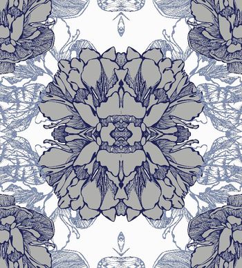 249218-WT074中国风剪纸对称花卉印花花