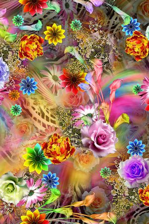 数码 时尚 流行 多彩 底纹 大花朵 花卉 拼贴 立体印花华亿平台图片