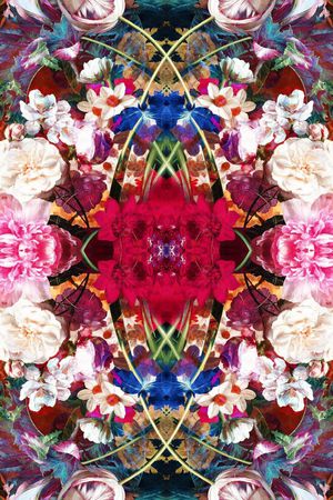 繁花  花朵 鲜花 定位花 长巾 对称 火红 花卉印花华亿平台图片