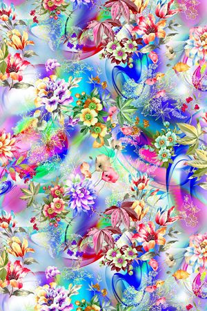 数码 炫彩 底纹 手绘 水彩 大花 线条 花  流行 服装印花华亿平台图片