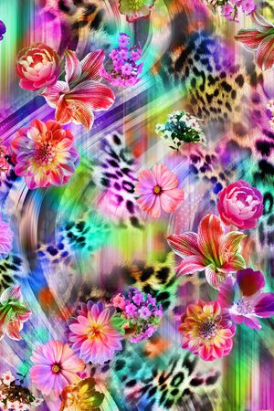 数码 服装 花卉 花朵  炫彩 豹纹底纹 百合花印花华亿平台图片