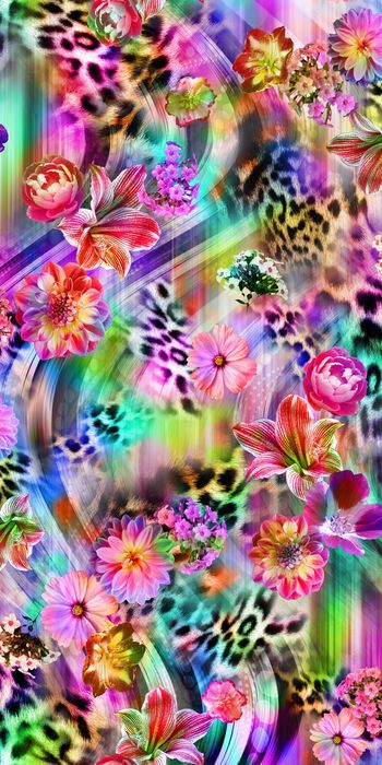 数码 服装 花卉 花朵  炫彩 豹纹底纹 百合花印花华亿平台图片