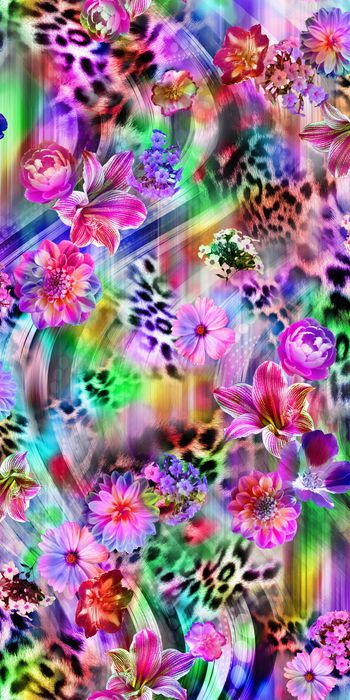 249496-数码服装花炫彩豹纹底大花朵百合花