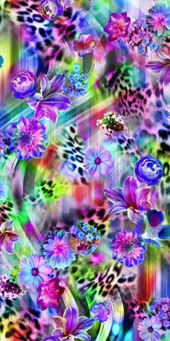 249497-数码服装花炫彩豹纹底大花朵百合花