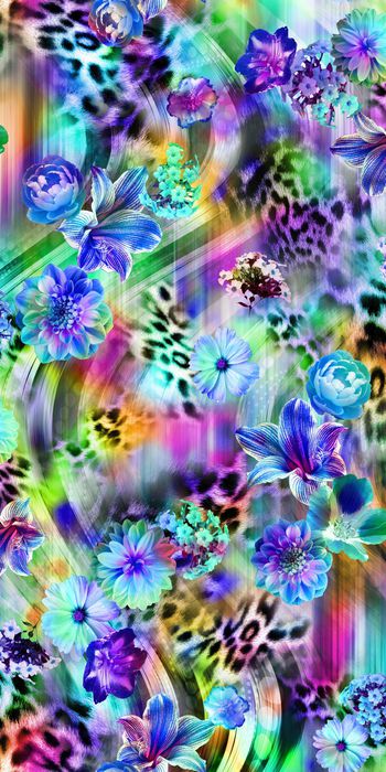 249498-数码服装花炫彩豹纹底大花朵百合花