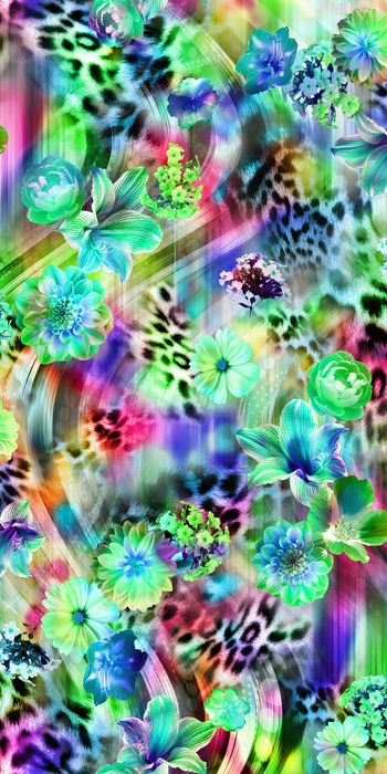 249499-数码服装花炫彩豹纹底大花朵百合花