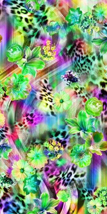 249500-数码服装花炫彩豹纹底大花朵百合花