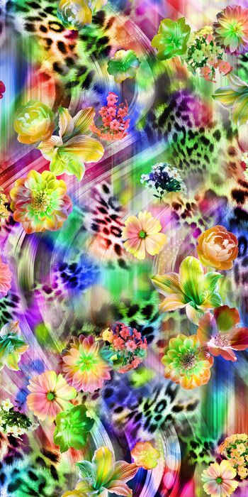 249501-数码服装花炫彩豹纹底大花朵百合花