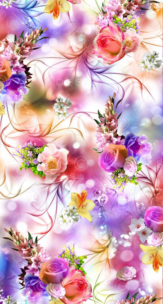 数码 服装 花卉 花朵 多彩 底纹 灵动 线条 花束印花华亿平台图片