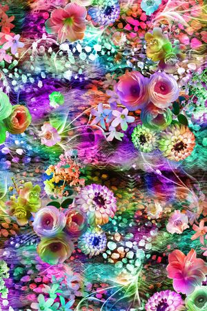 数码 服装 花卉 花朵 手绘 太阳花 点点底纹印花华亿平台图片