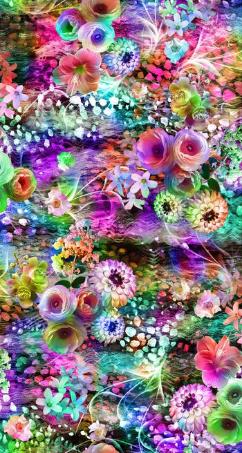 数码 服装 花卉 花朵 手绘 太阳花 点点底纹印花华亿平台图片