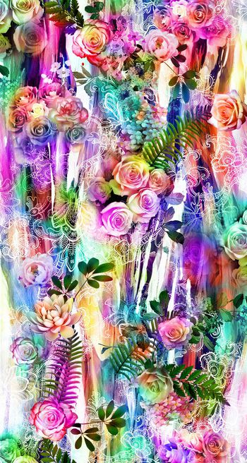 数码 服装 花卉 线条 花卉 牡丹花 绿叶 印花华亿平台图片