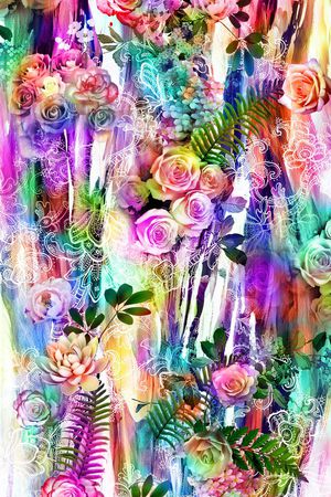 数码 服装 花卉 线条 花卉 牡丹花 绿叶 印花华亿平台图片