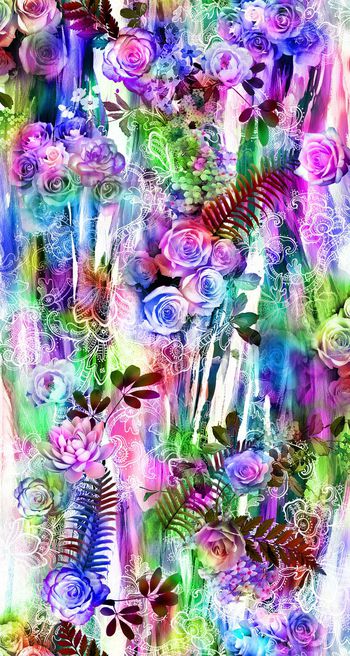 249525-数码服装花线条镂空牡丹花绿叶