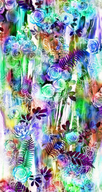 249526-数码服装花线条镂空牡丹花绿叶