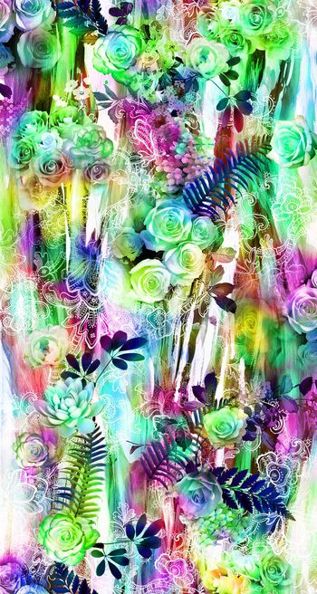 249527-数码服装花线条镂空牡丹花绿叶