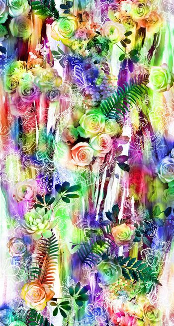 249528-数码服装花线条镂空牡丹花绿叶