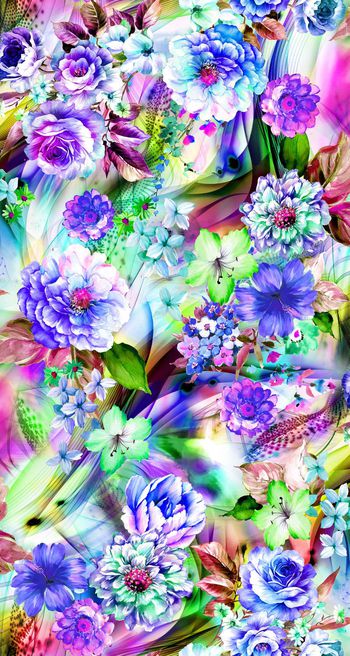 249531-数码炫彩长绿叶底纹大花朵小花丛