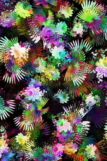 249585-数码服装花多彩羽毛底纹线条大花朵