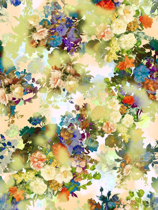 多彩 花卉 花朵 组合 服装 清新 绿色 印花华亿平台图片