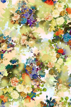 多彩 花卉 花朵 组合 服装 清新 绿色 印花华亿平台图片