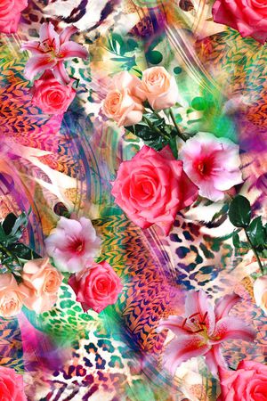 花卉 豹纹 动物纹 绚丽 迷人花卉印花华亿平台图片