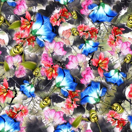 花卉 水墨 写意 国画 照片花卉 混搭印花华亿平台图片