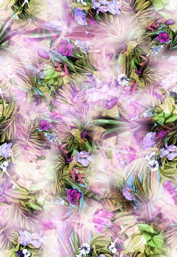 250690-热带花卉花朵树叶组合