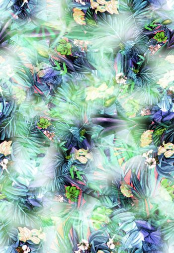 250691-热带花卉花朵树叶组合