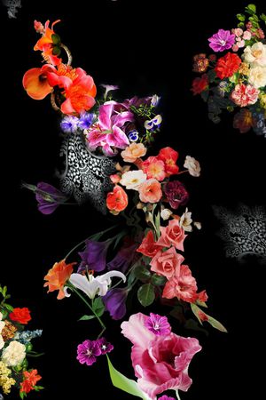 黑底 花卉 蕾丝 欧式印花华亿平台图片