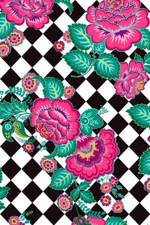 牡丹 几何 中国风 仿传统纹样 大牌风 民族风印花华亿平台图片