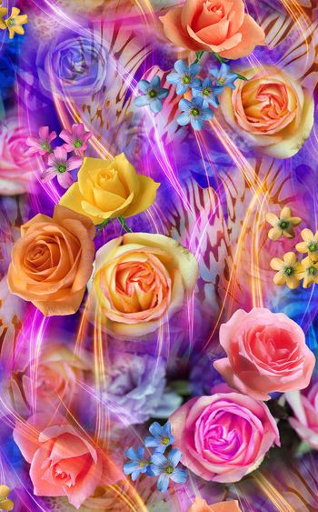 250889-现代炫彩数码花卉组合