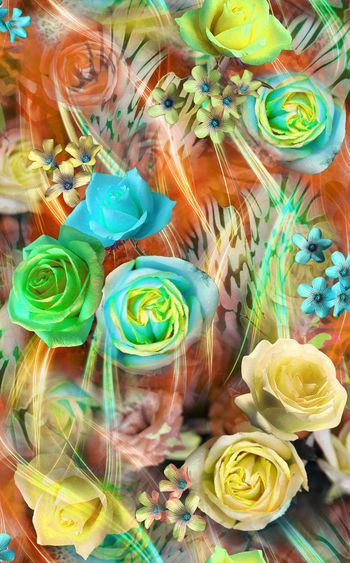 250890-现代炫彩数码花卉组合