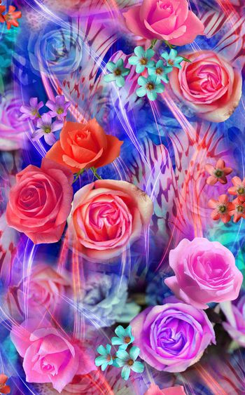 250893-现代炫彩数码花卉组合