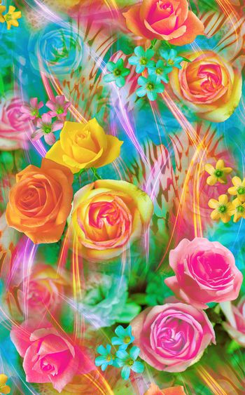 250894-现代炫彩数码花卉组合