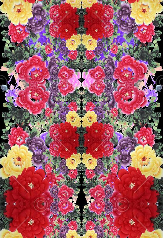 中国风 民族风 牡丹 水墨 写意 对称 镜像印花华亿平台图片