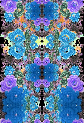 250935-对称中国画水墨民族花卉花朵