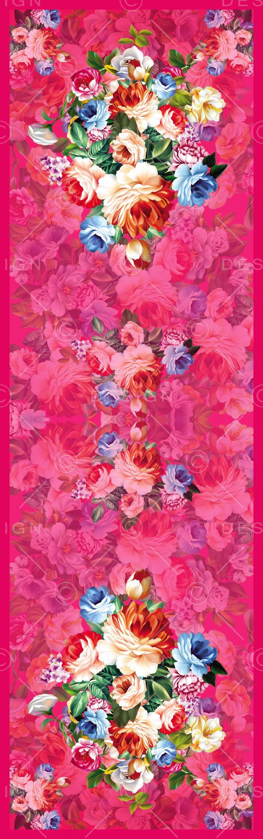 花卉 红色 桃红 长巾 边框印花华亿平台图片