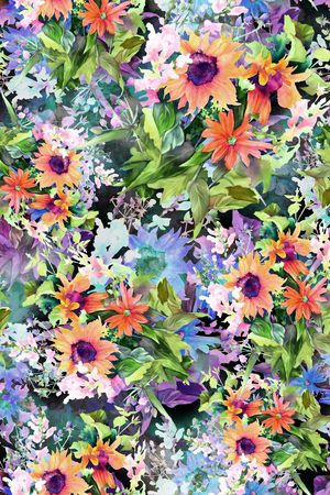 水彩 花卉 向日葵 满底印花华亿平台图片