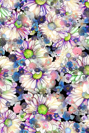 花卉 雏菊 菊花 黑底印花华亿平台图片