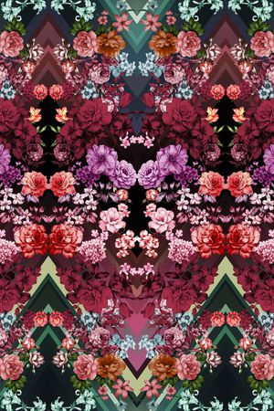 花卉 镜像  对称 几何印花华亿平台图片